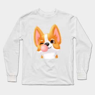 Corgi puppy with gum, cartoon corgi dog, puppy corgi funny Long Sleeve T-Shirt